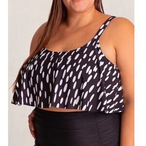 Shapermint Essentials Swim Wear Black & White Ruffled Bikini Top 3XL Swim Suit